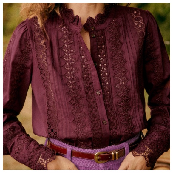 Sezane Rym Shirt Burgundy - Size 14 - Picture 1 of 7